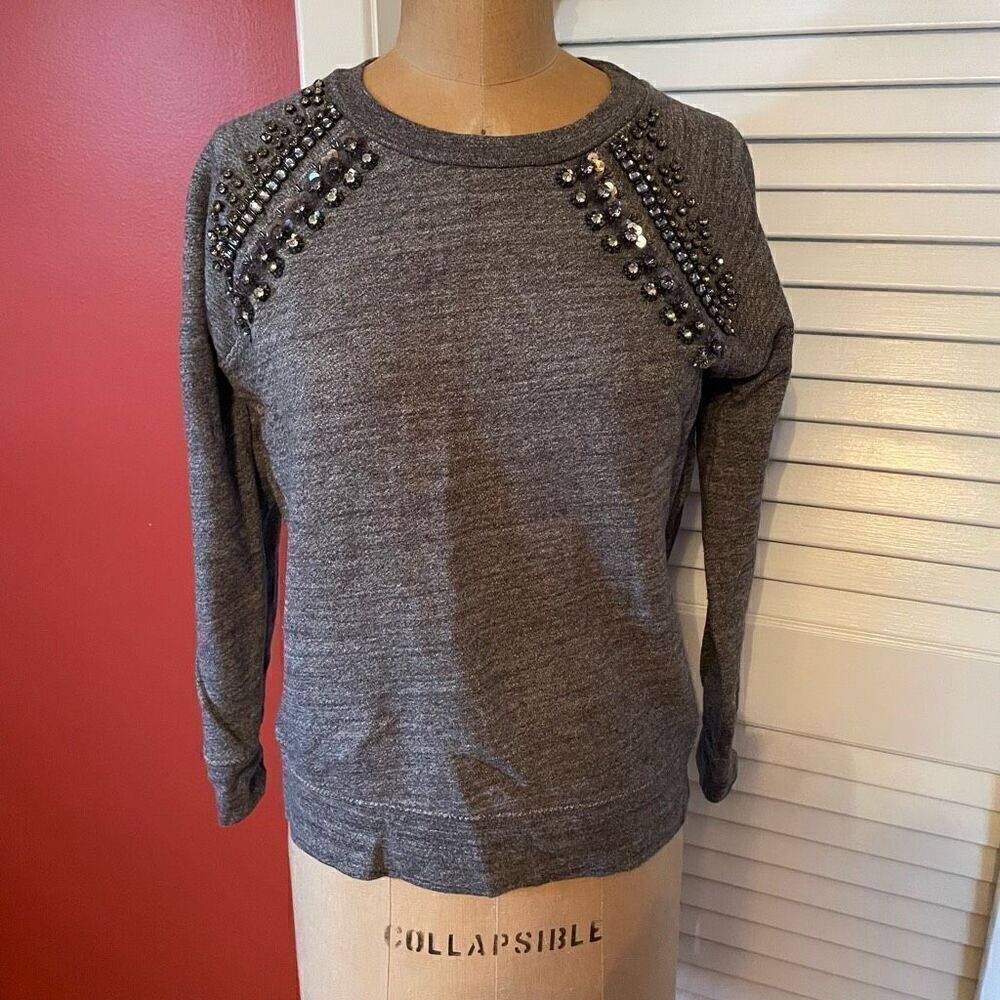 J CREW | blue gray bejeweled shoulders sweatshirt XS